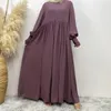 Ethnische Kleidung Muslim Plain Abaya Für Frauen Elegante Damen Chiffon Einfarbig Plissee Kleid Femme Elastische Manschetten Reißverschluss Bescheidene Kleider Islam