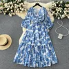 Casual Dresses Retro Floral Print Lantern Sleeve Elegant Dress A-line Beach Vacation Women Fashion Evening Party Summer Vestidos