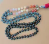 Chaînes 8mm Noir Agate Sept Couleur Chakra 108 Perles Gland Noué Collier Coloré Chanceux Classique Fantaisie Bracelet Manchette Bouddhisme