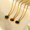 Pendant Necklaces Classic Oval Metal Crystal Stone Necklace Gold Plated Earrings Stainless Steel Women's Set