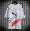 Men's T Shirts Korean Harajuku Fashion Streetwear Hip Hop Shorts Sleeve Tops Tee Men Casual Clothing Graffiti