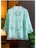 Vestes pour femmes Style chinois Organza Broderie Veste Printemps Et Été 2023 Réduction De L'âge O-cou Lâche Poignet Manches Haut S-XXL