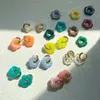 Stud Colorful Flower Resin Acrylic Charms Earring Gold Color Circle Ear Buckle Hoop Earrings for Women Cute Gift Jewelry 230706