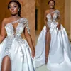 Роскошные атласные платья с бисером с высокой щелью сексуально vestidos de novia african одно плечо свадебные платья на заказ