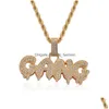 Hänge Halsband Herr Iced Out Gang Bling Cz Bubble Letter Guld Sier Twisted Rope Chain For Women Hip Hop Smycken Present Drop Lever Dhequ