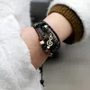 Bedelarmbanden Handgemaakte Boho Gypsy Hippie Design Bruin Leer Ster G Clef Opmerking Metalen Bedels Houten Knop Kralen Wrap Unisex Verstelbaar