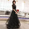 Party Dresses Women's Half Sleeve Black Graduation Season Dress Glitter Lace Sequins Floral Floor Length Girls Prom Birthday