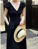 French Waist Waist Open Back V-Neck Dress Women's Elegant and Elegant Sleeveless Pleated Long Dress 9979