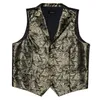 Gilets pour hommes luxe or Paisley soie costume gilet pour hommes mariage habiller formel hommes gilet cou cravate poche carré boutons de manchette mode Gilet 230705