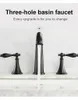 Badrumsvaskblandare för handfat Svart/silver Koppar- och kallvattenkran Dubbelhandtag Tre-håls delad tredelad badkarskran