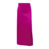Saias Rose Red Skirt Solid Purple Satin Silk Women Waist Waist Summer Long 2023 Elegant Ladies Office Midi