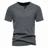 Hommes t-shirts hommes coton Henley Vintage manches raglan chemise sans col hommes décontracté boutonné T-shirt homme été basique hauts t-shirts