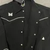 Vestes pour hommes Veste noire pour homme Femme 1: 1 Aiguilles brodées papillon vintage de haute qualité Manteaux AWGE Étiquette à l'intérieur de l'étiquette