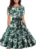 Casual Dresses 2023 Women Floral Print Pinup Swing Dress Summer Elegant A-Line Retro 60s 50s Midi Sundress Formal Causal For