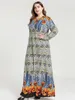 Ethnic Clothing Aliunique Fashion Printing Patchwork Dress Women 2023 Autumn Arabic Abaya Muslim Turkish Long Dubai Islamic