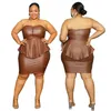 Femmes grande taille pantalon ensemble en cuir PU haut sans manches et jupe courte Sexy mode tissu 2023 été deux pièces robe 230705