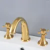 Rubinetti per lavabo da bagno Ottone color oro Diffuso Miscelatore per lavabo a doppia maniglia Miscelatore per lavabo a 3 fori montato sul ponte Anf991