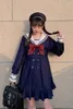 Abiti casual Principessa Sweet Lolita Dress Bobon21 Navy Wind College Uniformi JK Vita alta Ricamato Pieghe Moda Donna C1859