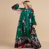 ファッションデザイナールーズマキシドレス女性の分割袖花柄ホリデーパーティーヴィンテージロング Dress270S