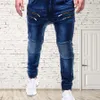 Jeans Men Casual Men Zipper Drawstring Pockets Running Skinny Pants Jeans Jogger Trousers Blue Jeans Man Jens Men Fashions Blue X02509