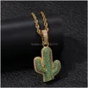 Pendant Necklaces Hip Hop Solid Cactus For Mens Cz Bling Iced Out Desert Plant Gold Sier Twisted Rope Chain Women Hiphop Jewelry Dro Dhijt