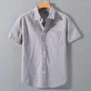 Camisas informales para hombre, verano 2023, cómodas camisas finas de lino y algodón para hombre, camisa de manga corta con cuello Polo liso, camisetas holgadas para hombre