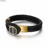 Armreif Mode Leder Weben Coole Männer Armbänder Armreifen Gold Farbe Edelstahl Punk Trendy Geometrische Armband