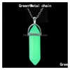 Hänge Halsband Glow In The Dark Natursten Halsband För Kvinnor Quartz Healing Crystal Point Hexagonala repkedjor Herr S Mode Dhcjg