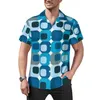 Мужские повседневные рубашки Retro Mod Square Blue Abstract Print Beach Shirt Hawaiian Fashion Blouses Man Pattern Plus 4xl