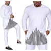 Fatos de treino masculinos preto/branco tops listrados conjunto de camisa estampada calça sólida traje de banquete ternos casuais masculinos presentes festivos africanos