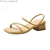 Sapatos sociais Sandálias romanas salto alto quadrado cadarços finos antiderrapante cadarços abertos cores sólidas sapatos femininos de temperatura de fada simples Z230707