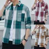 Camisetas Masculinas Masculinas Grandes e Altas Manga Longa Camisa Xadrez Solta Moda Adolescente Simples e Confortável Camisetas Masculinas