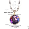 Pendentif Colliers Hip Hop Personnalisé Po Mémoire Collier Pour Hommes Femmes Bling Glacé Cubique Zircon Médaillons Chaînes Solides Personnalisé J Dhbvp