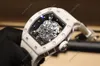 orologio da polso Meccanico Tonneau scheletro scavato tutto in ceramica bianca colore Multifunzionale Rm11 Orologi automatici da uomo di lusso