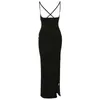 Kjolar Sexig Svart Hög midja A Line Suspender Dress 2023 Dam Spring Summer Backless Dam Split Long Maxikjol