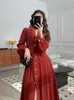 Robes décontractées 2023 robe rouge à manches longues tempérament haut de gamme sens français vêtements pour femmes automne et hiver