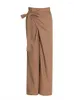 Pantalon femme mode 2023 taille haute nœud ample à lacets couleur unie jambe large décontracté