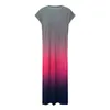 Fritidsklänningar Sommar T-shirt Maxiklänning Batwing ärm Crewneck Lös slits sida Long Beach Sexig Midi För Dam Vestidos