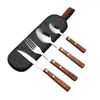Juegos de vajilla Juego de utensilios con mango de madera 304 Utensilios de viaje portátiles de acero inoxidable Cubiertos de alta calidad para acampar