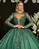 Glamorous Ball Gown Prom Dresses Jewel Applicants Illusion Long Sleeves Backless Zipper Floor Length Custom Made Plus Size Party Dress Vestido De Noite