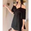 Roupa de banho feminina Estilo coreano Saia dividida Verão Psólido Cor Halter Biquíni plissado Peça única Multilinha Confortável Bonito Roupas Doces