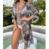 Costumi da bagno da donna Cardigan in pizzo Bikini Cover-Ups Donna Scava fuori Sheer Beach Long Open Front Kimono Abbigliamento per la protezione solare