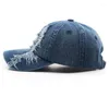 Bonés de bola boné de beisebol jeans desgastado chapéu de beisebol rasgado para homens e mulheres ajustável para cabeça