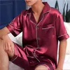 Herren-Nachtwäsche 2023 Sommer-Pyjama für Mann große Größe Seide Herren-Pyjama-Sets Shorts Satin Kurzarm Home Pijama Nachtkleidung Loungewear