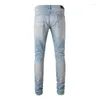 Herrenjeans Arrival Blue Distressed Slim Streetwear Damaged Skinny High Stretch Destroyed Rhinestones Patchwork Ripped Denim