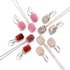 Collana Orecchini Set KOMI a forma di quadrato in pietra rosa con topazio in avventurina con pendente a catena ciondola gioielli per regalo donna