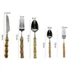 Dinnerware Sets 304 Mirror Bamboo Wooden Handle Western Knife Fork Spoon Set Cutlery Flatware