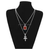 Hanger Kettingen Hip Hop Sieraden Egyptisch Grote Ankh Sleutel Sets Mini Vierkant Robijn Saffier Met Kruis Charm Cubaanse Link Voor Mens Fashio Dhhlr