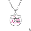 Pendant Necklaces Breast Cancer Awareness Pink Ribbon For Women Glass Faith Hope Cure Believe Letter Chains Fashion Jewelry In Bk Dr Dhomw