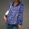 T-shirty damskie moda elegancki nadruk z norek topy z długim rękawem damskie dekolt w serek Lanter Tees jesienno-zimowy kołnierzyk na guziki luźny pulower t-shirty